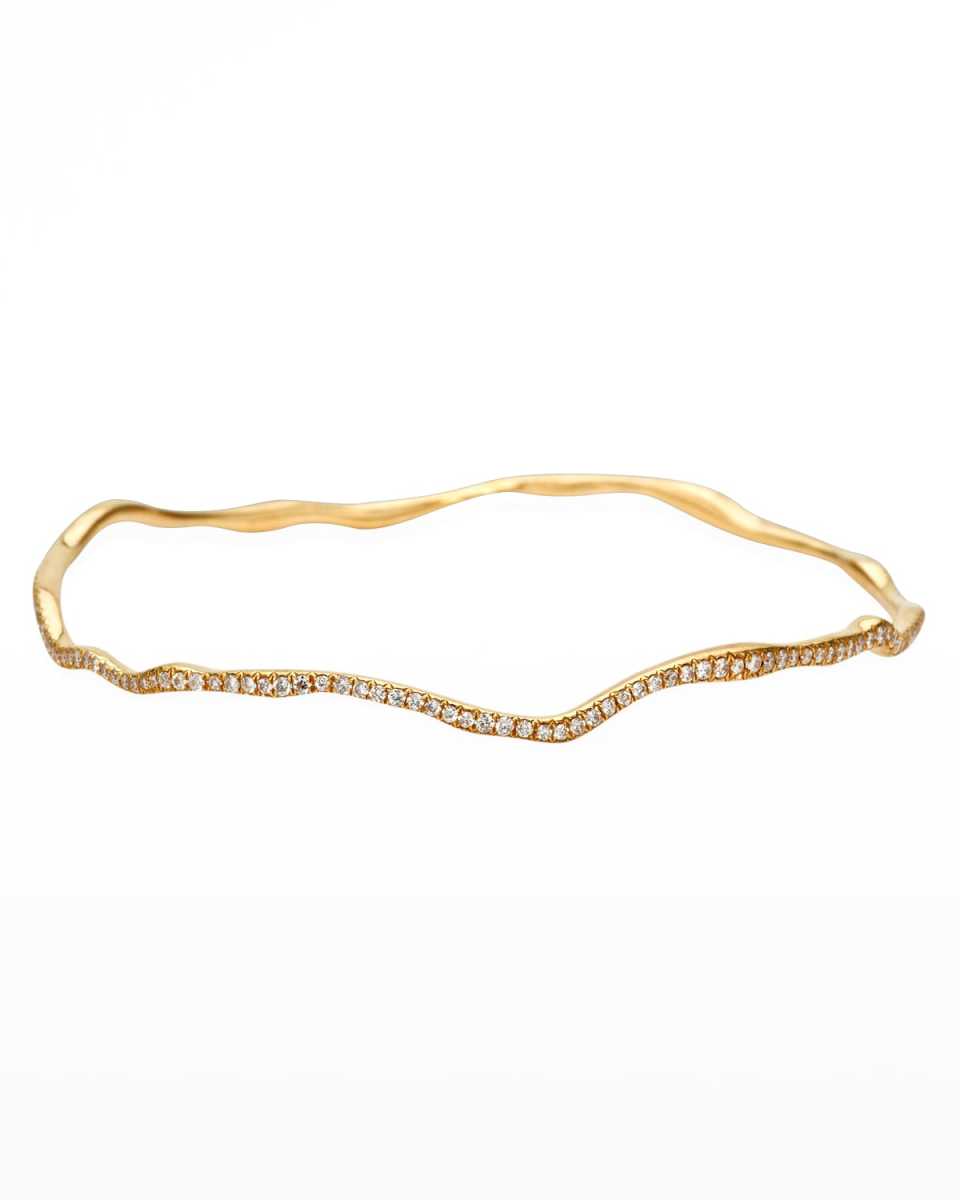 Drizzle Thin Wavy Pave Diamond Gold Bangle